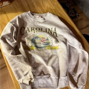 Carolina Beach Graphic Crewneck Sweatshirt - Light Gray